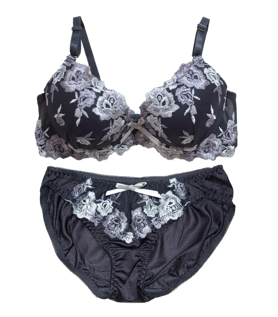 Chica Hurra Dark Gray Bra and Panty Size Floral Enhances Bust Small Cute Suitable for Women in Their 40s and Perfect for Plus Sizes and Small Lace