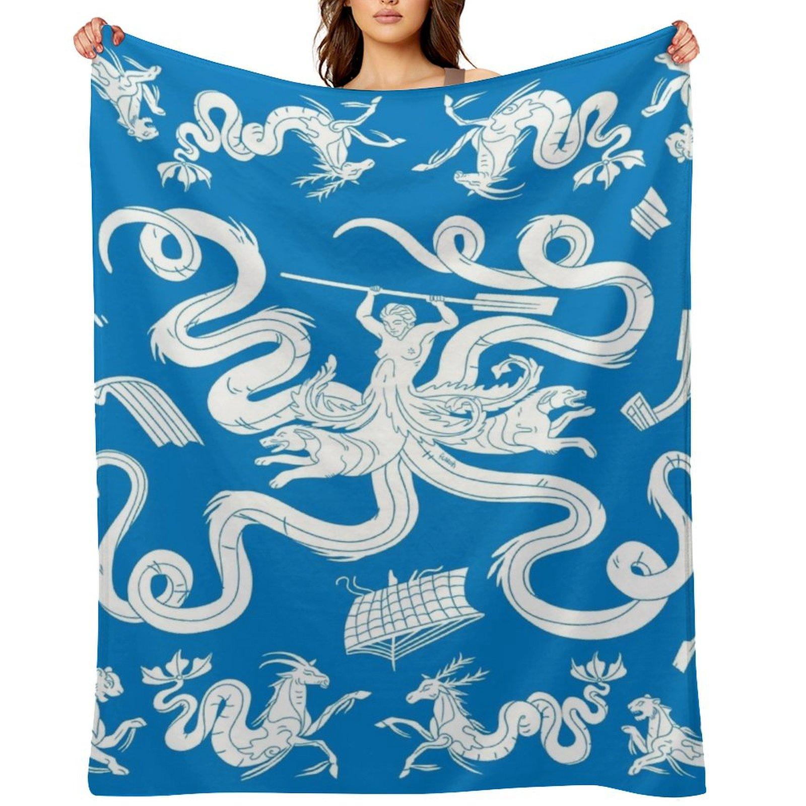 Scylla mosaic - Blue Throw Blanket decorative Nap Kid S Furrys Blankets 30x40in