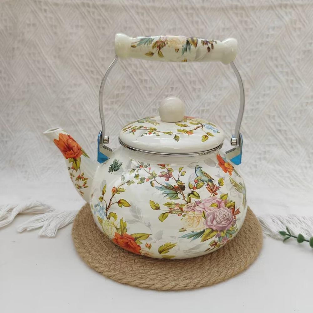 Floral Enameled Gas Water Kettle Chinese Style Tea Jug Thickened Coffee Pot  Gas Induction Cooker
