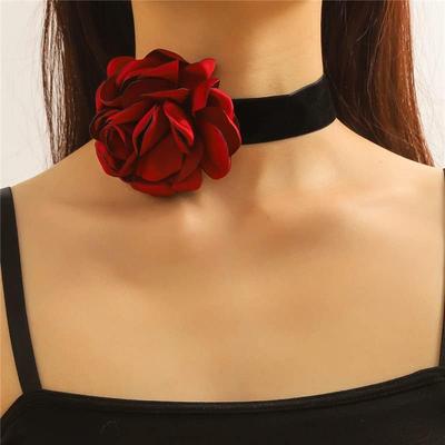 Pingyongchang Black Choker Necklace Camellia Flower Lace-Up Necklace for Women Lace Velvet Collar Colorful Bride Wedding Party Summer Necklaces Long
