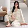 Anti-bumping point with chest pad Spring and autumn women's cardigan loungewear pure cotton long-sleeved lapel two-piece pajamas women's suit
