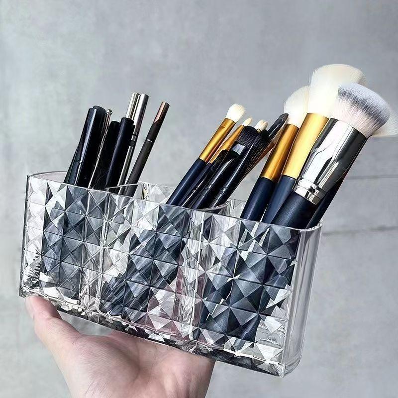 Transparent Three Grid Cosmetics Storage Box Eyebrow Pencil Makeup Brush Storage Box Desktop Eyebrow Pencil Lipstick Storage Box