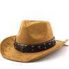 European and American fashion cow head belt suede top hat men's jazz hat autumn and winter versatile felt hat upturned cowboy hat