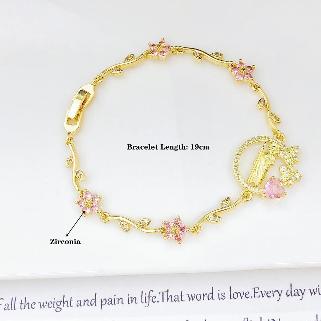 New Design Gold Plated Religious St. Jude Rhinestone Flower Bracelet Fashion for Women Dainty Christian Jewelry Birthday Gift