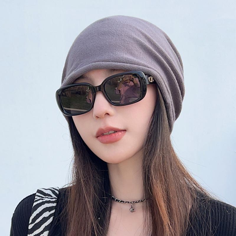 Women's Korean Style Knitted Hat - Spring/Autumn Versatile Rolled Edge Solid Color Pullover