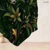 Women Plus Size Round Neck Long Sleeve T Shirt Dark Green Gold Floral Printed Asymmetric Hem Button Detail