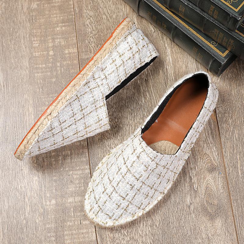 

Новые туфли для рыбаков, мужские и женские, сшитые вручную, из чистой соломы, конопляная подошва, одна педаль, ленивые, повседневные, тканевые туфли, модная обувь 40