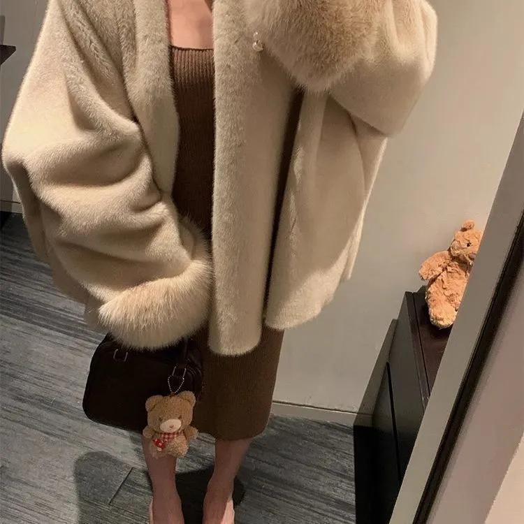 Herbst- und Wintermantel aus Kunstnerzfell für Damen, dicke, lockere, haarige Freizeitjacke, Y2K Streetwear, langärmlig, warmes Fell-Oberbekleidungsstück