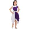 Girls Sleeveless Round Neck Asymmetrical Lyrical Dance Dress Contrast Color Ballet Costume