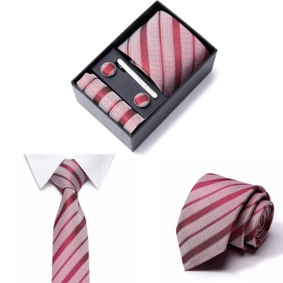 6Pcs/Set Tie Pocket Square Cufflinks Set Gift Box Masculine Charm Faux Silk Fabric Bright Colors Business Tie Men Accessories Gift Set