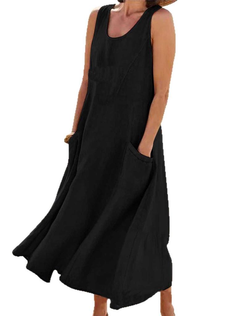 Sleeveless Round Neck Cotton Dress for Women - Spring/Summer Collection