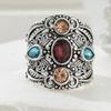 Vintage Inlaid Multicolored CZ Women's Ring Ethnic CopperColor Hand Carving Daily Wear Party Jewelry Anniversary Gift