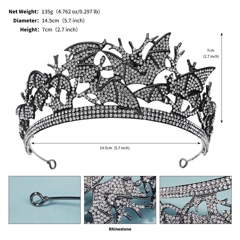 Темная готическая корона с черепом летучей мыши, головной убор для Хэллоуина, маскарада