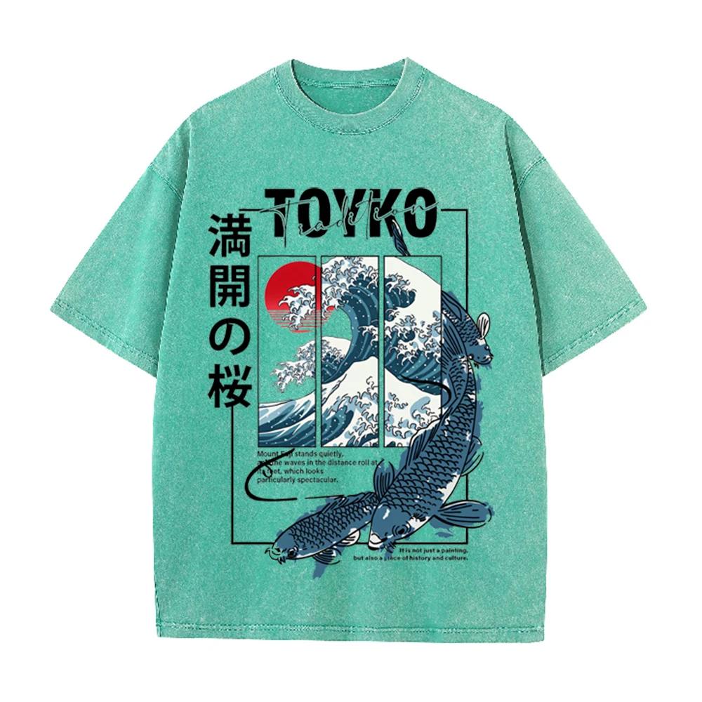 2026 Summer Men Japanese Trendy Graphic Print T Shirt 100 Percent Pure Cotton Loose Fit Soft Breathable All Match Daily Street H
