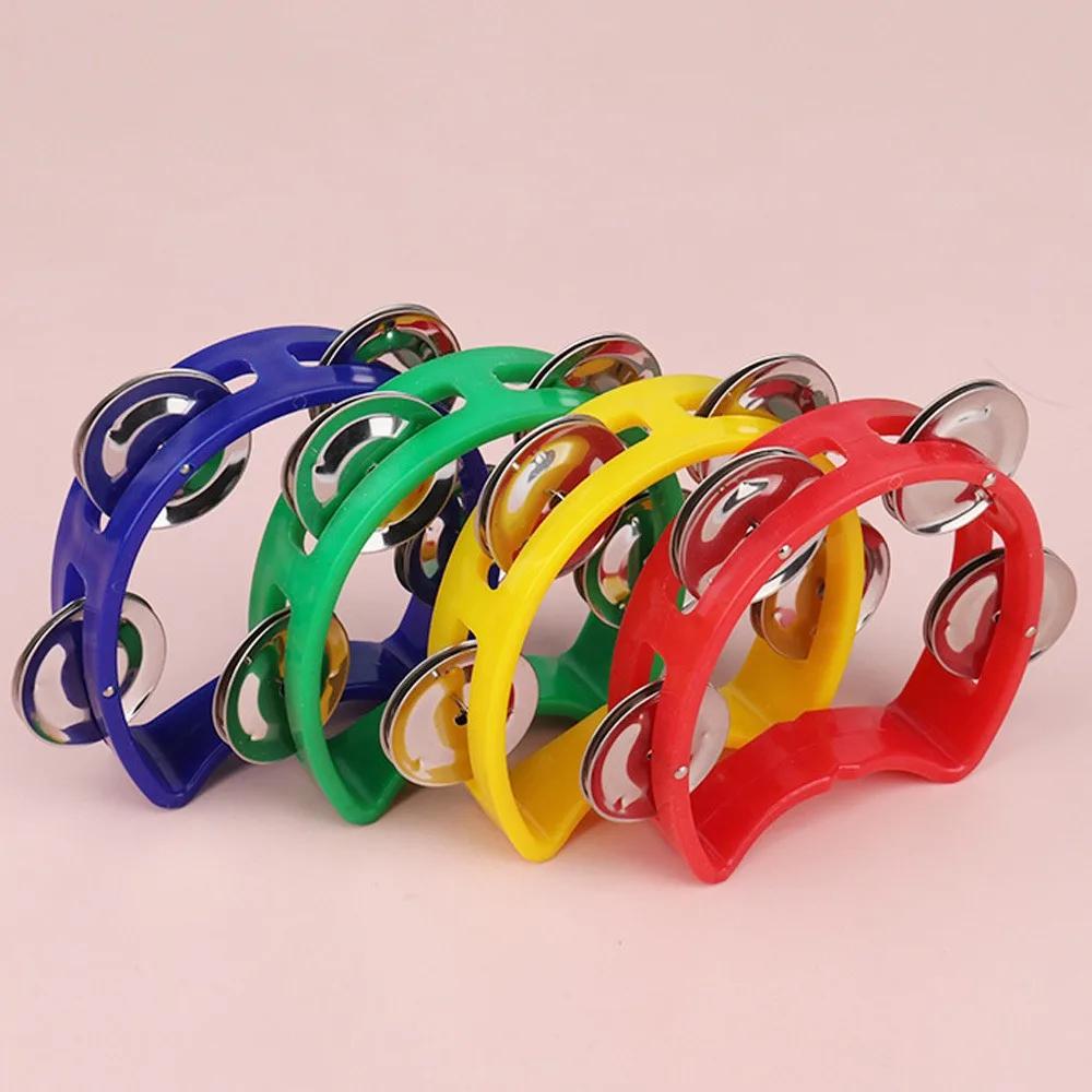 Pandeiro de Plástico para Adultos com 4 Sinos Instrumento Musical de Percussão Manual ABS Fabricante de Ritmo 1 Peça