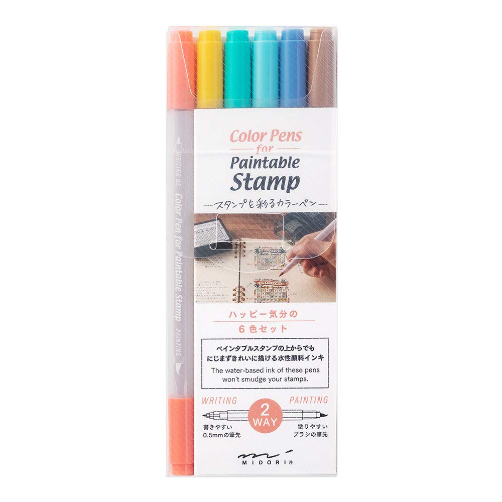 

Midori Color Pens Paintable Stamps Set of 6 - All 3 Types Happy
