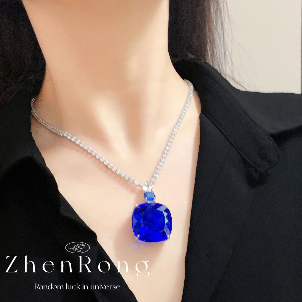 Luxury Full Diamond Royal Sapphire Set Chain Dress Dress Dinner Earrings Bridal Wedding Jewelry Ring Color Treasure Set