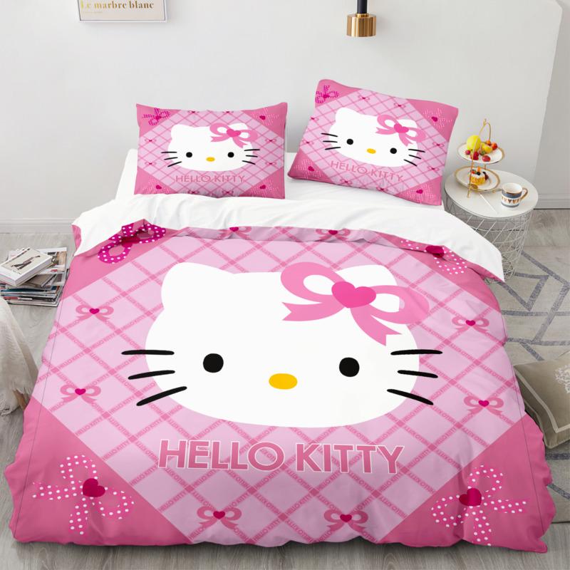 Sanrio Bedding Set Duvet Cover Hello Kitty Children'S Bedroom Decoration Quilt Cover Pillowcases Single Double Multiple Sizes