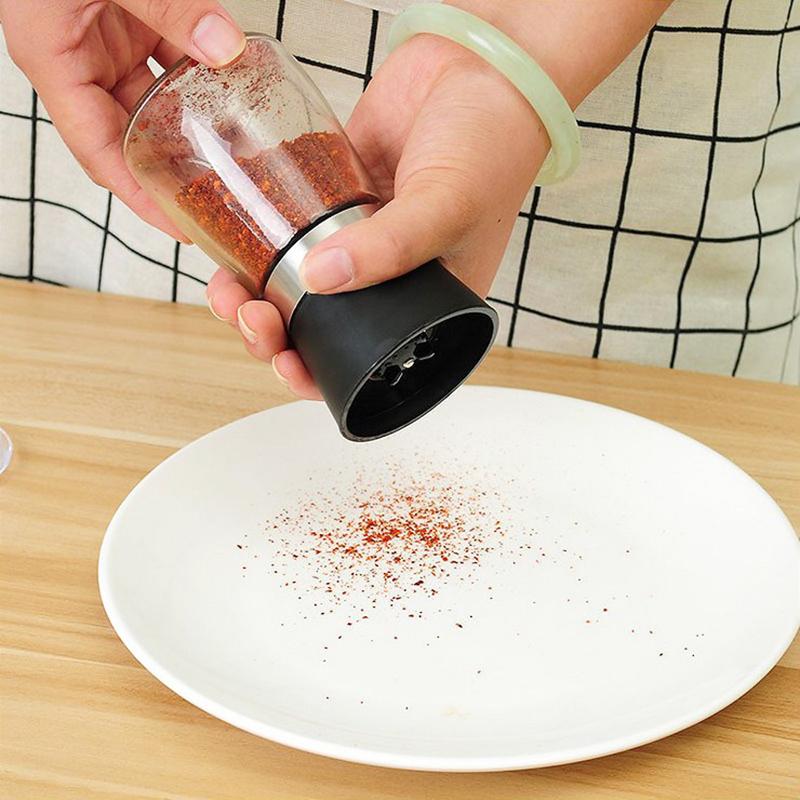 Premium Stainless Steel Pepper Grinder, Durable Glass Body, Adjustable Coarseness Handheld Spice Mill