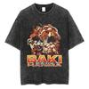 Anime Baki Washed Tshirt Harajuku Summer Cotton Short Sleeve Oversize Tees Vintage Streetwear Baki Hanma Print T-Shirt
