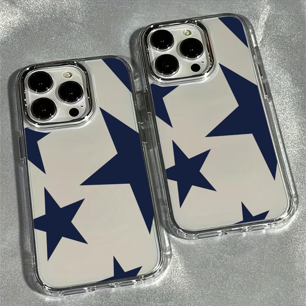 Blue five pointed star pattern phone case suitable for iPhone17 16 15 14 13 12 11Pro/Max/Plus anti drop and shockproof backcover