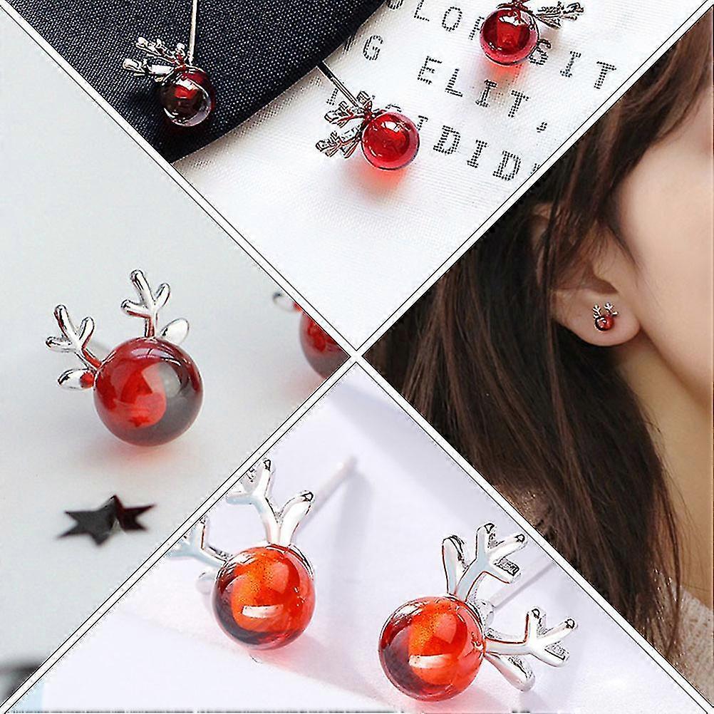 Schöne Elch-Ohrstecker Silber Ohrstecker zur Dekoration 3 Paar Rotes Weihnachtsdesign