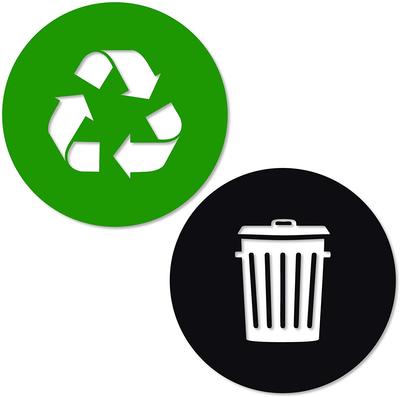 Recyceln und Müll Aufkleber Vinyl Modernes Logo Symbol zur Organisation von Mülltonnen oder Abfallbehältern und Wänden Klein Grün