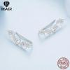 Bisaer Authentic 925 Sterling Silver Flower and Leaves Vine Stud Earrings for Women Original Design Trendy Fine Jewelry Gift