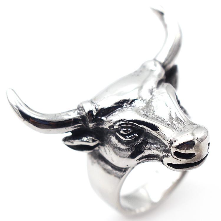 

BAECYT Titanium Steel Animal Men Ring Vintage Style Punk Rings Cattle Head Stainless Steel Rings For Man Gift Dropshippins 13 срібний