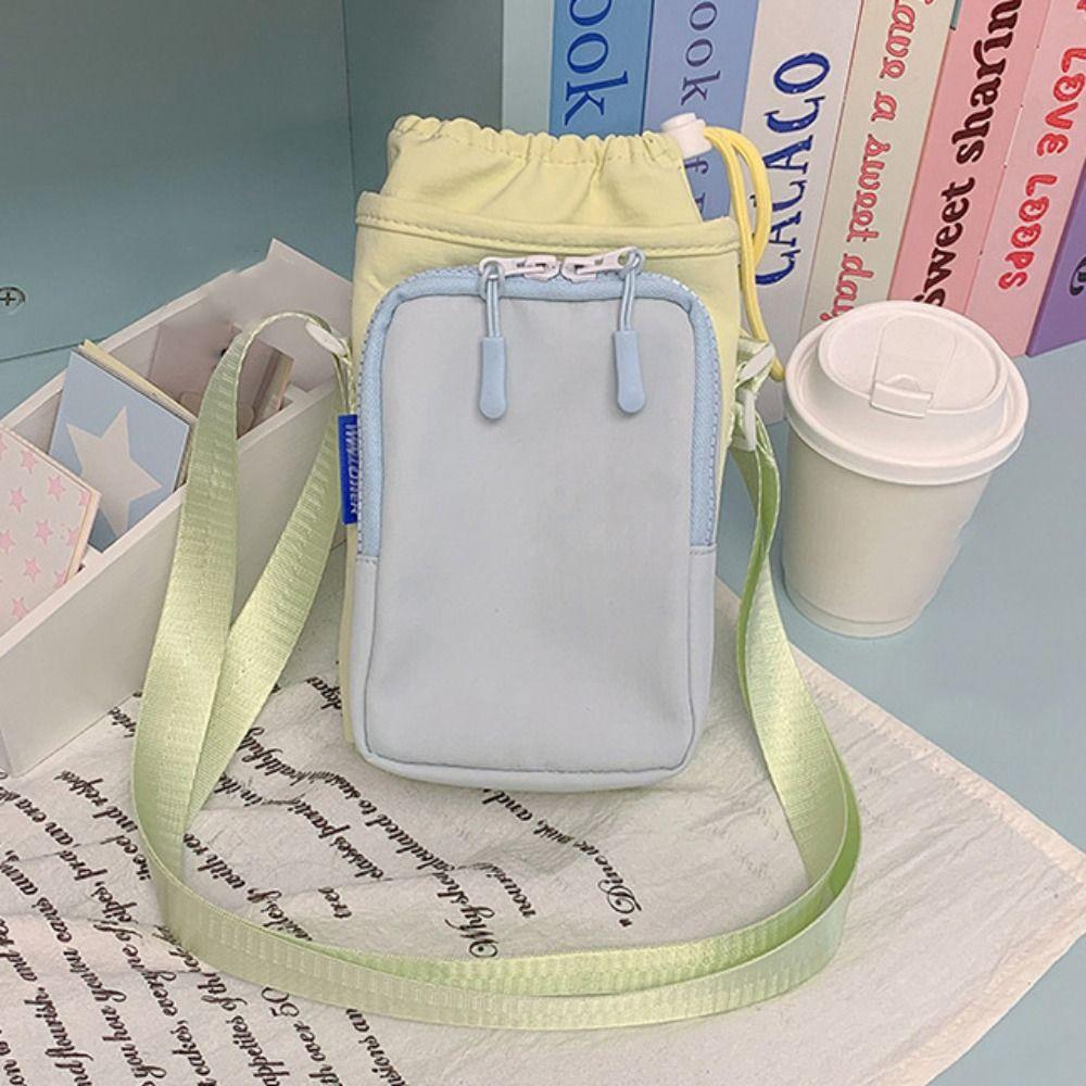 Lightweight Water Bottle Bag Dopamine Style Mobile Phone Pouch Drawstring Crossbody Bag  Walking