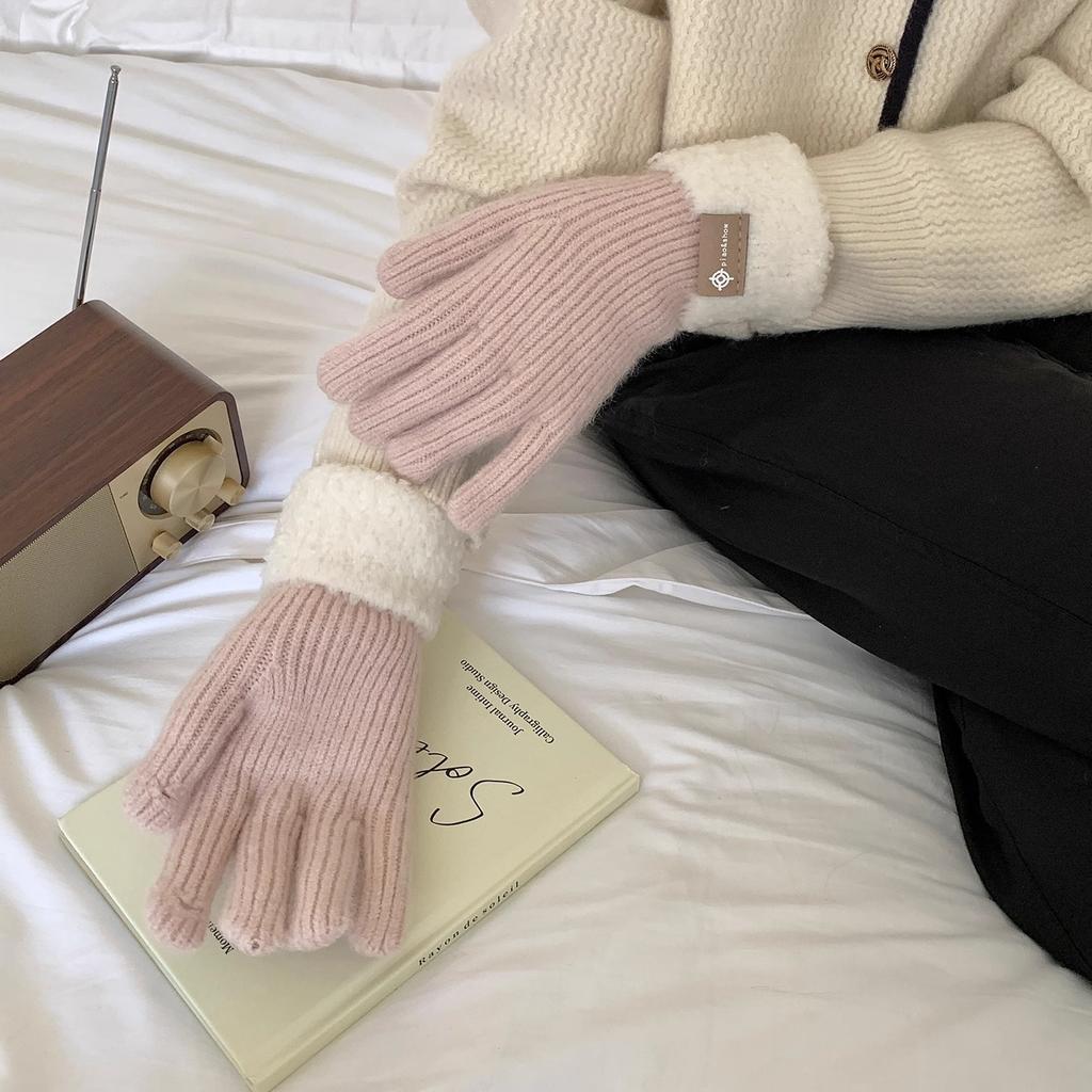 Full finger Touch Screen Thickened Warm Woolen Knitted Gloves for Autumn and Winter New Style Finger Separated Cycling Hand Protection for Women