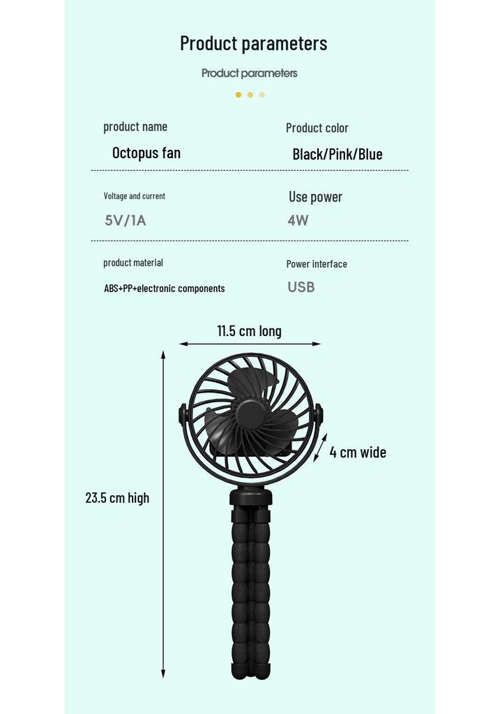 Octopus Digital Display Folding Handheld USB Rechargeable Mini Fan