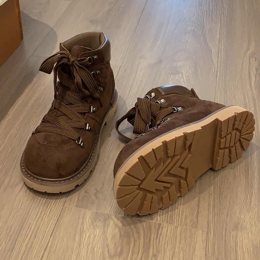 Martin Boots Women's 2025 New Autumn Lace-up Retro Versatile and Thin Thick-soled Heightening High-top Short Boots Rhubarb Boots