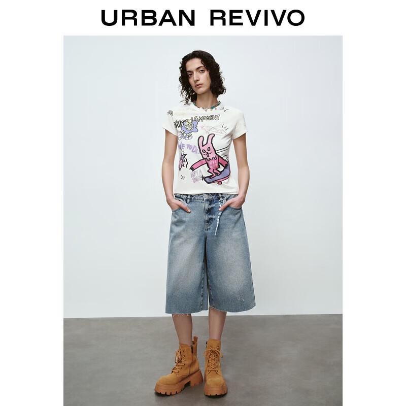 UR 2025 Spring Women s Illustrated Print Short Sleeve T-Shirt XS