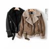 Women's Suede Velvet Lamb Wool Motorcycle Jacket - European & American Style, Warm for Autumn and Winter