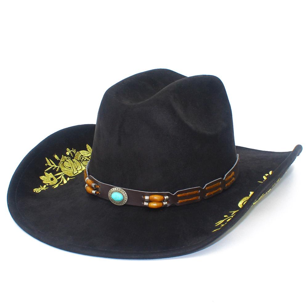 Heavy industry three-dimensional embroidery cowboy hat, European and American western style warped edge sunshade top hat, fashionable suede knight hat