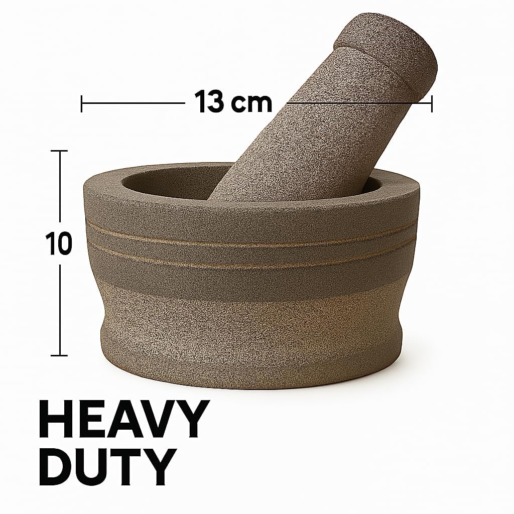 Stone Mortar and Pestle Set for Spices | Okhli Masher | Natural & Traditional Grinder, Musal, (5.5 inch) Grey