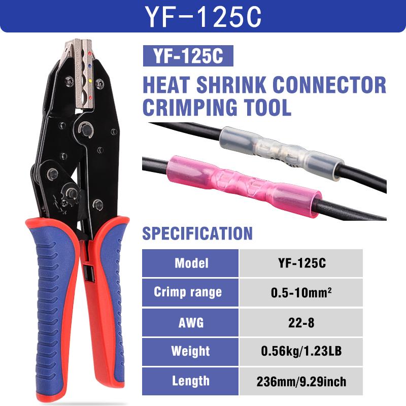 

Инструмент для обжима клемм термоусадочной трубки, клещи для обжима проводов с храповым механизмом. Подходит для AWG 20-8 (0,5-10 мм²) и служит в качестве электрического обжимного инструмента.