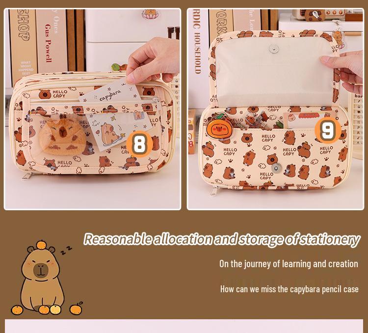Capybara 9-Layer Large Capacity Transparent Multifunctional Pencil Case for Children