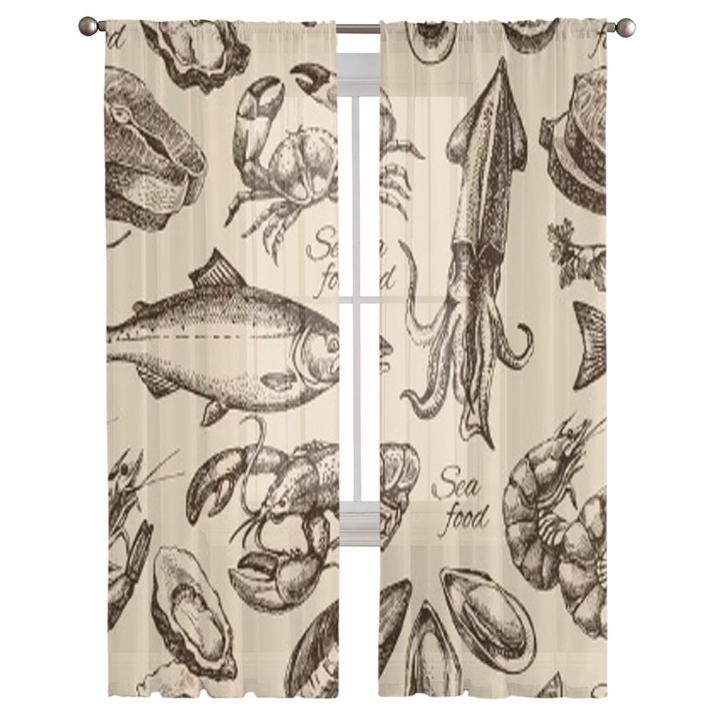 Szkic Owoce Morza Tiulowe Zasłony Do Salonu Przezroczysta Zasłona Sypialnia Woal Organza Dekoracyjne Aranżacje Okienne