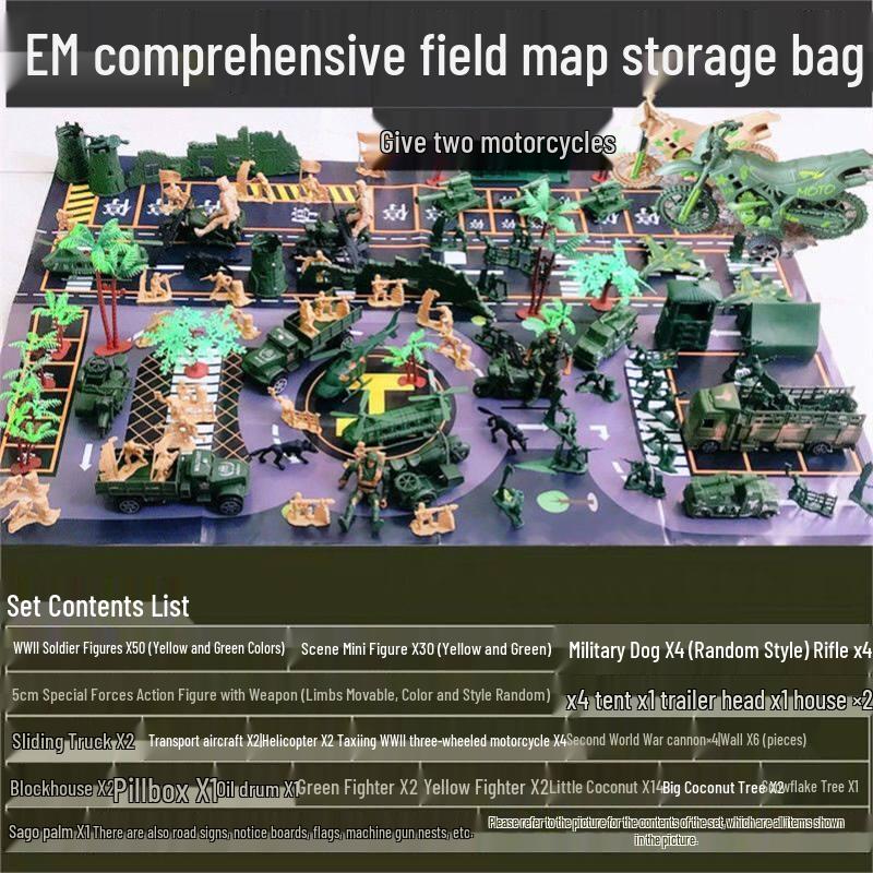 80s Nostalgic Toy Soldiers Sandbox Set: WWII Model Tank Battle for Kids