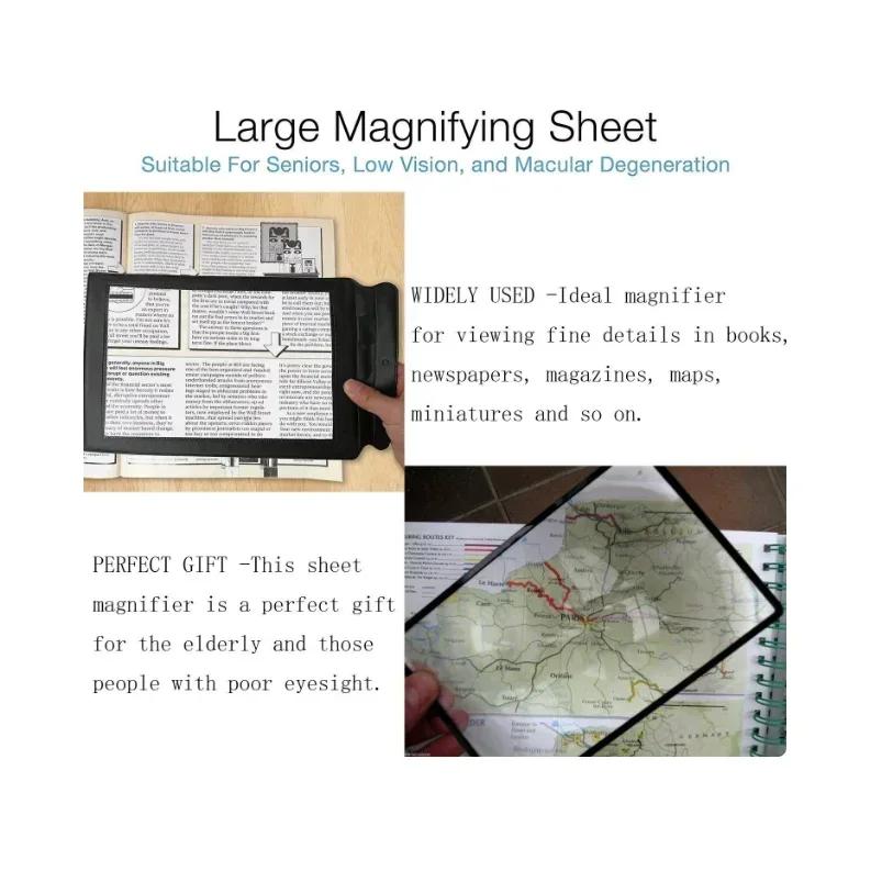 A4 Clear Full Page Magnifier Hands-free 3X Magnifier Handheld Reading Aid Magnifying Lens Perfect for Reading Books Newspapers