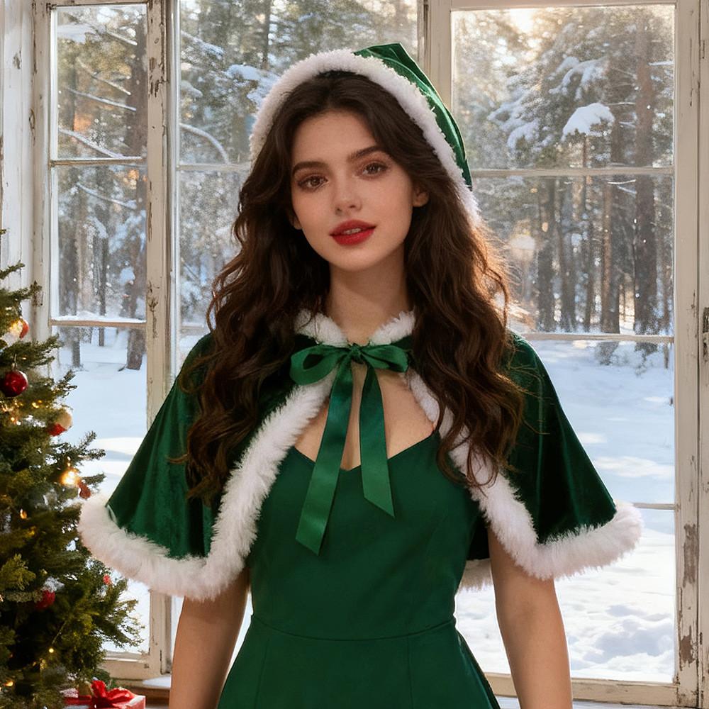 

Винтажный рождественский плащ с капюшоном из полиэстера для праздничной одежды Green