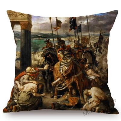 French Painter Eugene Delacroix Liberty Guiding The People Famous Oil Painting Home Decorative Pillow Case Sofa Cushion Cover