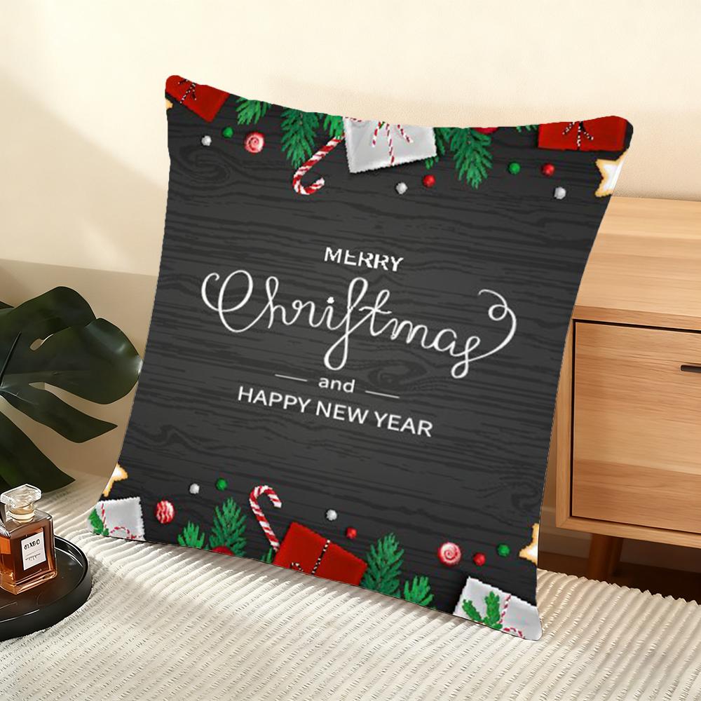 Cute Christmas Elements Cushion Cover Silky Short Plush Home Sofa Cushion Cover - Invisible Zipper Home Decoration