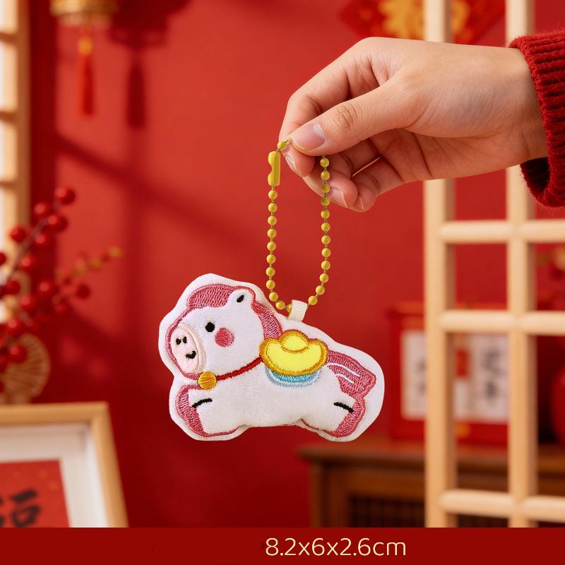 

Cute Cartoon New Year Pony Plush Pendant Keychain Magnetic Attraction Horse Stuffed Doll Backpack Pendant Accessories Gift A6