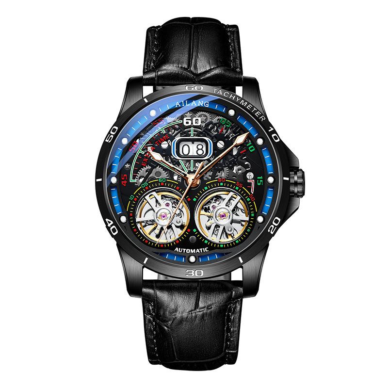 AILANG New Swiss Watches Double Tourbillon Automatic Mechanical Watches for Men Leather Belt