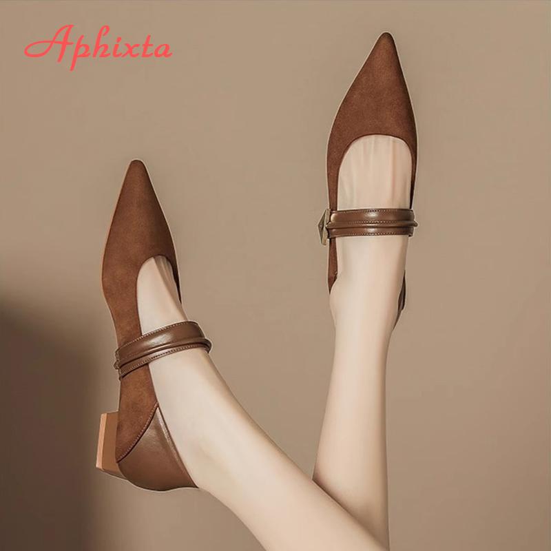 Fashion Aphixta Hot Sale 2cm Black Faux Suede Women's Loafers Pointed Toe Shoes for Women 2025 Spring British Buckle Casual Flats Shoes
