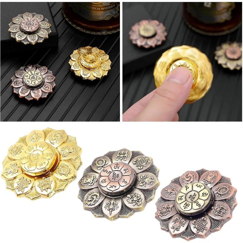 Buddhistischer Lotus Meditations Fidget Spinner, Stressabbauwerkzeug, Antik-Kupfer-Finish mit Glückssymbolen