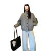 American Retro Gray Wool Blend Stand Collar Jacket - Women's Casual Autumn/Winter Top